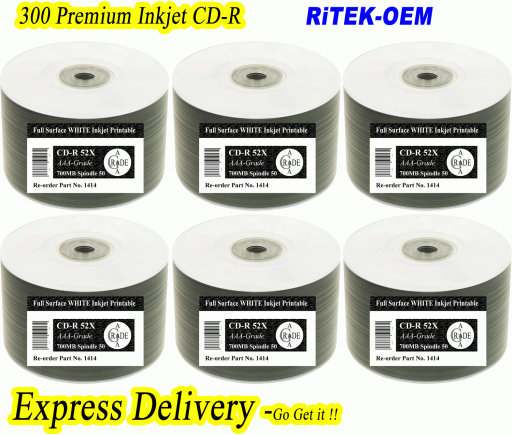 300 CD-R 52x Full-Face Printable RitekOEM Ref: 1414 - Optical-Disc ...
