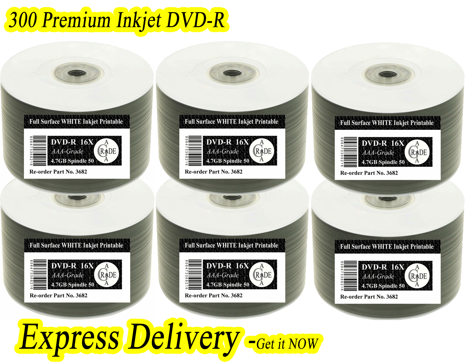 300 DVDR 16x FullFace Printable RitekOEM Ref 3682 OpticalDisc